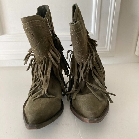 NWOT Free People Lawless Fringe Moss Suede Western Boots - Picture 4 of 8